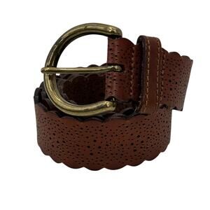 Fossil Western Perforated Leather Belt Women’s SZ 36" Brown Cottage Core Folk